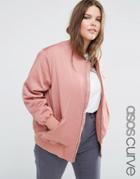 Asos Curve Bomber Jacket With Zip Detail - Pink