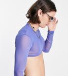 Collusion Long Sleeve Cropped Mesh T-shirt In Blue