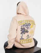 Asos Design Oversized Half Zip Hoodie In Beige With Yellowstone Back Print-neutral