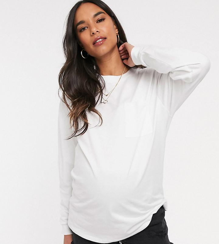 Asos Design Maternity Oversized T-shirt With Pocket Detail In White