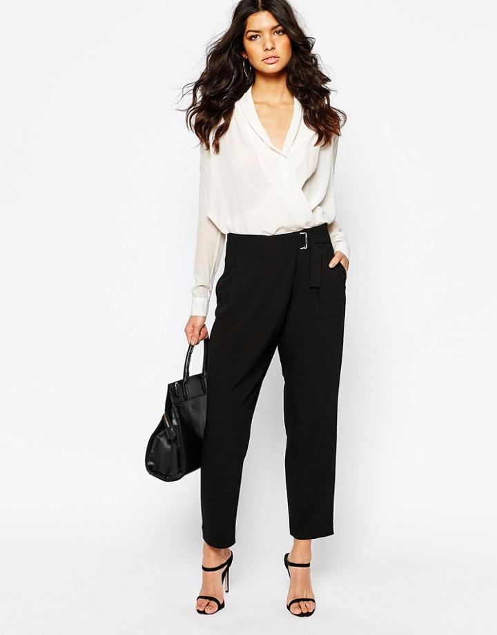 Mango Wrap Front Pants - Black
