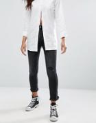 Pull & Bear Cropped Slim Distressed Knee Jeans - Black