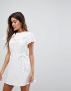 Fashion Union Dress With Broderie Collar And Sleeves - White