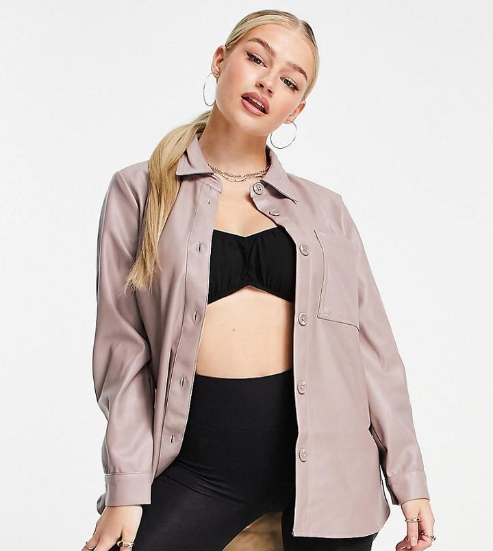 Threadbare Petite Pu Shirt In Taupe-brown