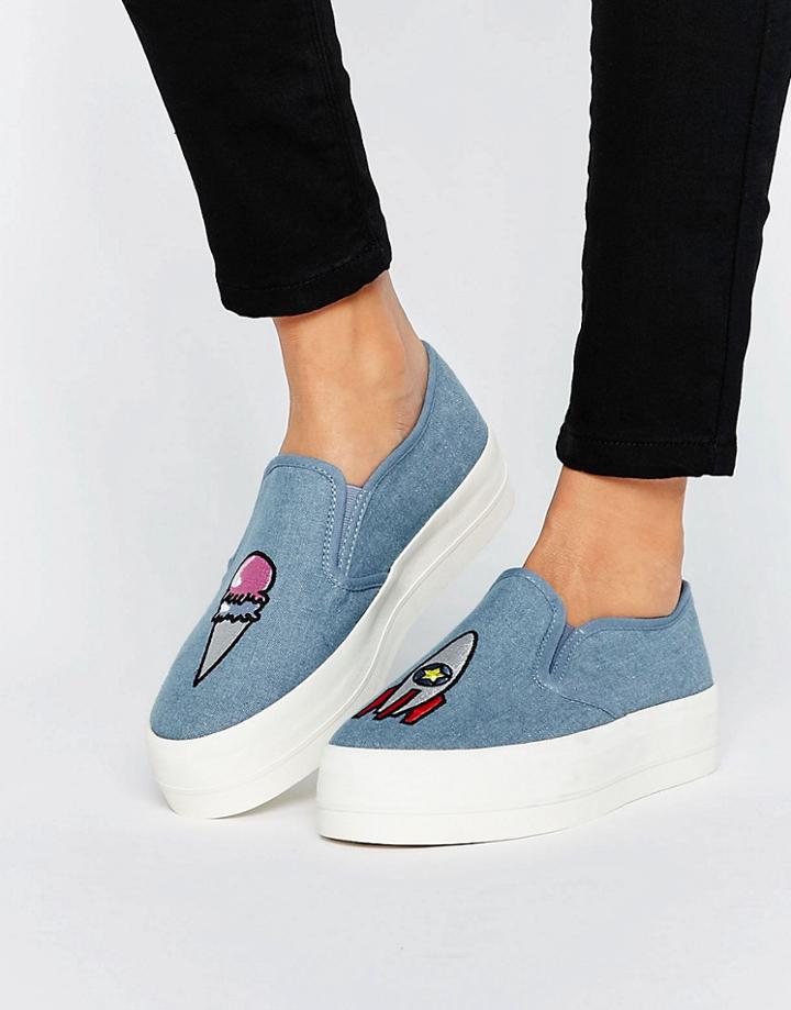Asos Doris Patched Flatform Sneakers - Blue