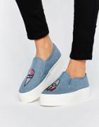 Asos Doris Patched Flatform Sneakers - Blue