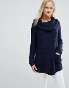 Qed London Cowl Neck Chunky Knit Sweater - Navy