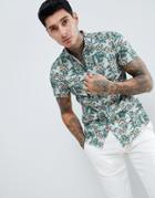 Twisted Tailor Skinny Shirt In Green With Print - Green