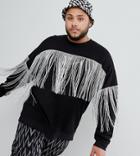 Asos Plus Festival Oversized Sweatshirt In Black With Silver Fringe - Black