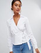 Miss Selfridge Wrap Front Shirt With D-ring Detail In White - White