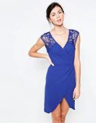 Jasmine Wrap Dress With Lace Detail - Blue