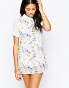 Daisy Street Shift Dress With Contrast Collar - White Floral