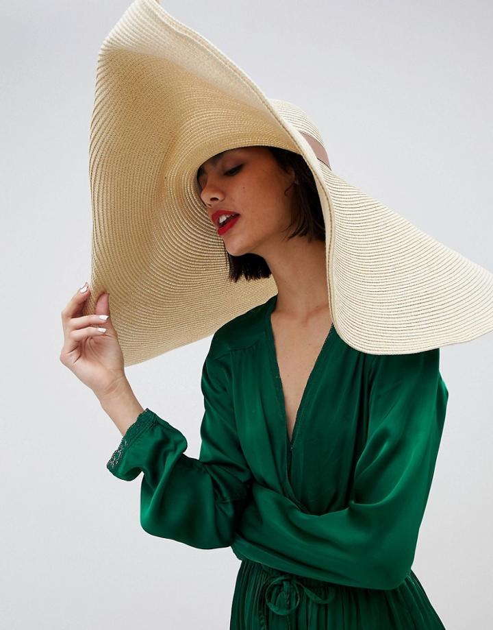 Asos Design Oversize Turn Back Brim Straw Hat - Brown