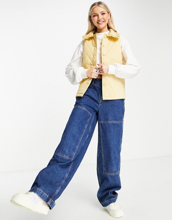 Daisy Street Collar Detail Quilted Vest In Yellow