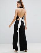 Asos Jumpsuit With Roll Neck And Contrast Tie In Jersey - Black