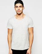 Selected Homme Scoop Neck T-shirt With Fleck - Gray