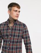 Asos Design Slim Fit Plaid Check Shirt-navy