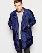 Asos Hooded Trench Coat In Blue - Black
