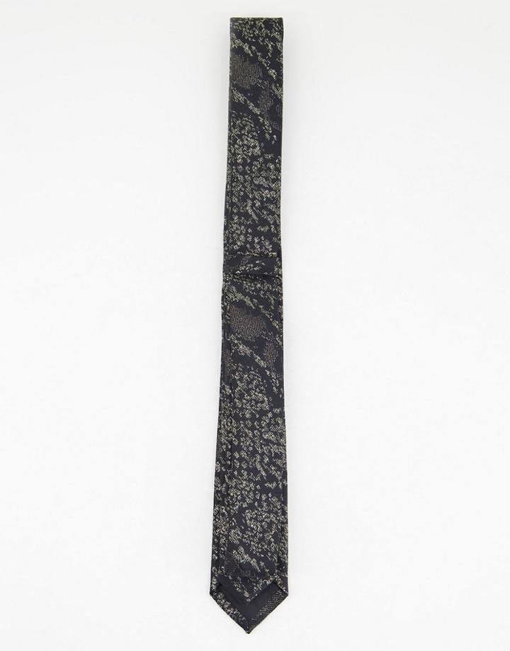 Asos Design Slim Animal Print Tie In Black And Gold-multi