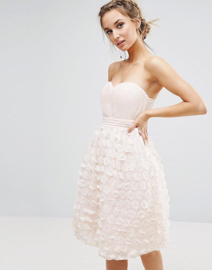 Little Mistress Floral Bandeau Prom Dress - Pink