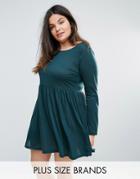 Brave Soul Plus Jersey Skater Dress - Green