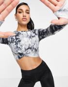 Asos 4505 Yoga Knot Front Top With Long Sleeve In Tie Dye-multi