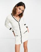 Asos Design Knit Mini Dress With Tipped Detail In Cream-white