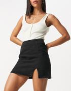 Asos Design Denim Side Split Front Mini Skirt In Black