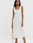 Asos Design Sleeveless Lace Insert Midi Dress With Dropped Waist In Floral Print-multi