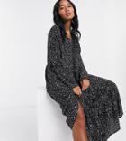 Noisy May Petite Tiered Maxi Dress In Black Smudge Print