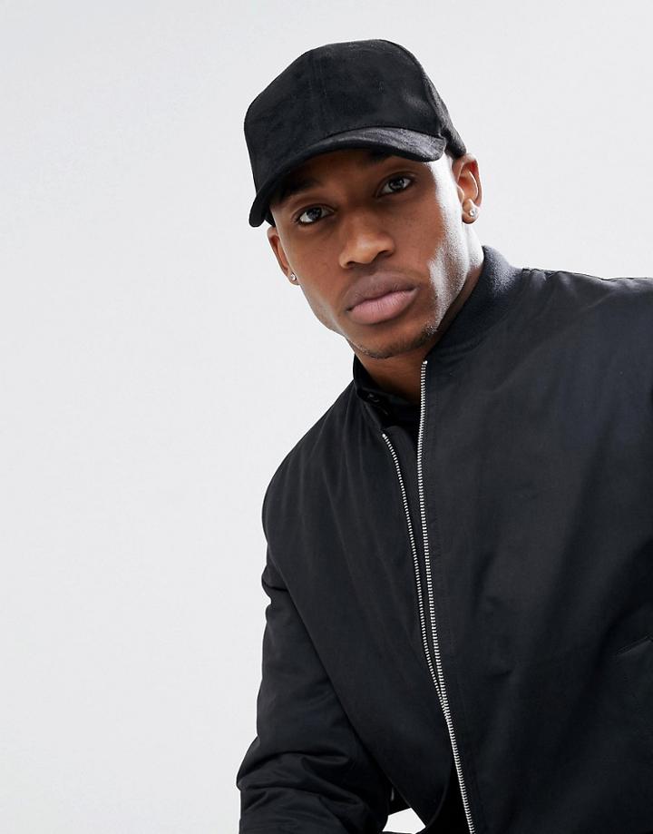 Brave Soul Suedette Baseball Cap In Black - Black