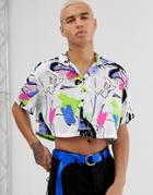 Asos Design Festival Relaxed Cropped Shirt In Abstract Print With Revere Collar - Multi