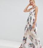 Little Mistress Tall Pleated Maxi Dress In Floral Print In Cream Multi