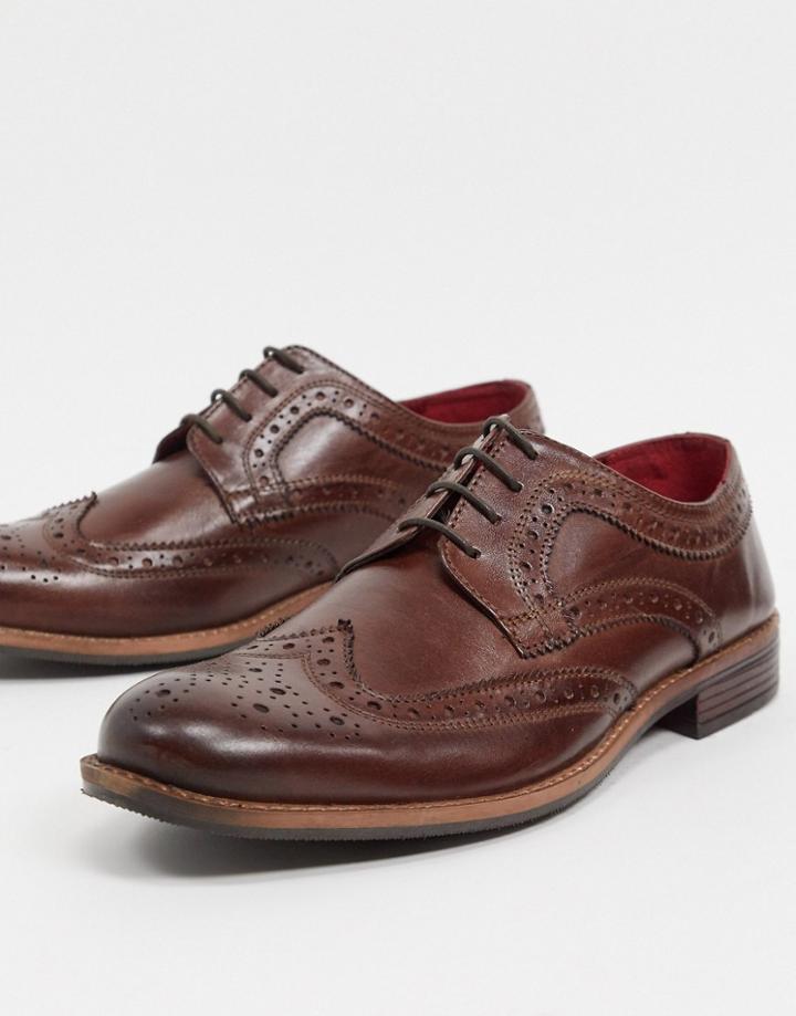 Silver Street Lace Up Brogues With Contrast Sole In Brown Leather