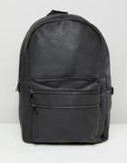 New Look Pu Backpack With Double Front Zip In Black - Black