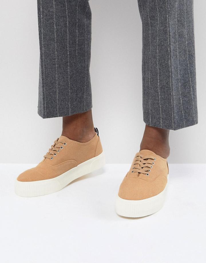 Asos Design Lace Up Sneakers In Stone With Chunky Sole - Stone