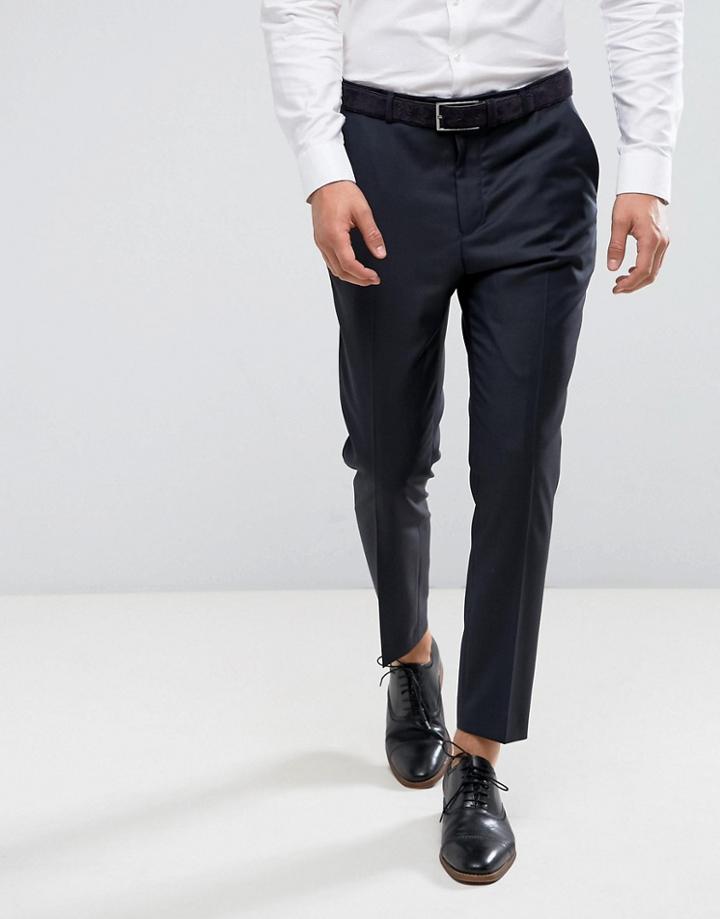 Asos Wedding Tapered Smart Pants In Navy 100% Wool - Navy
