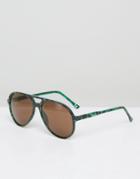 Asos Aviator Sunglasses In Green Tort - Green