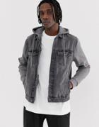 New Look Denim Jacket With Jersey Sleeves In Gray Wash
