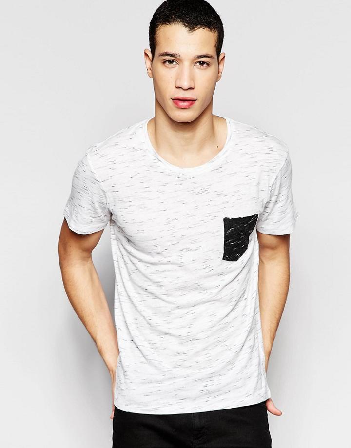 Selected Homme T-shirt With Contrast Pocket - Bright White