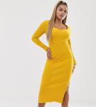Asos Design Petite Sweetheart Neck Popper Front Mini Dress-yellow