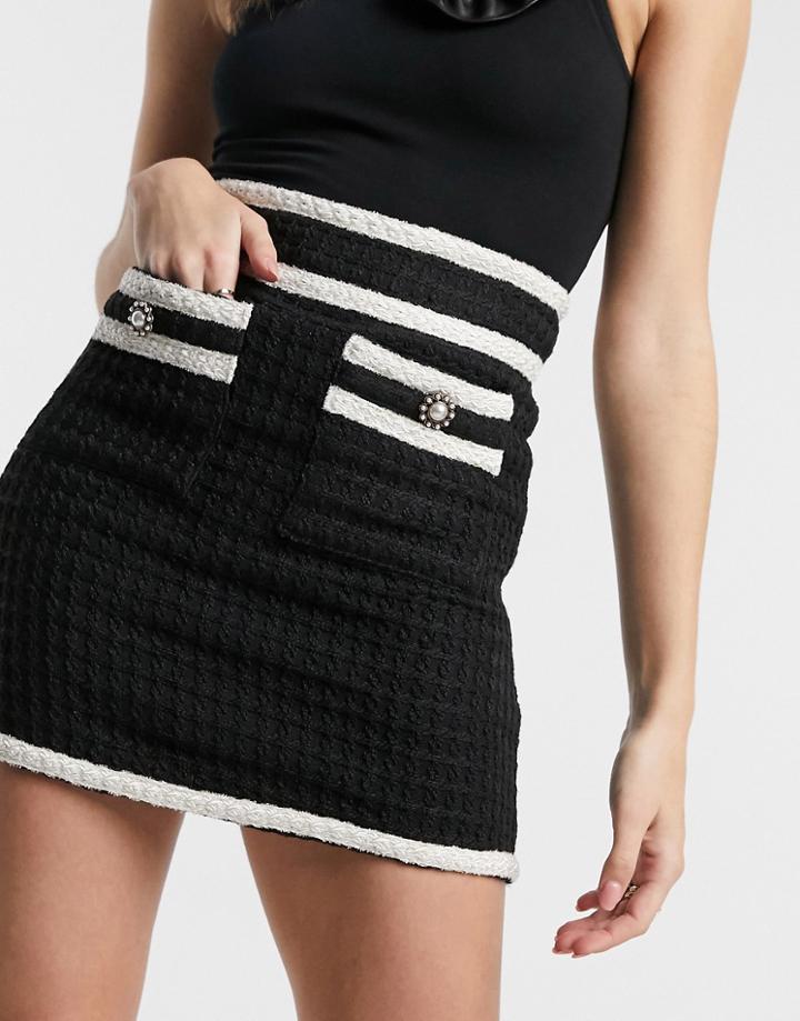 Dream Sister Jane Mini Skirt With Contrast Piping And Faux Pearl Buttons-black