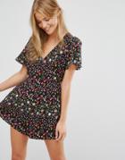 New Look Floral Printed Romper - Black