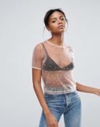 New Look Pearl Mesh Boxy Top - Pink