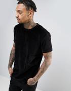 Antioch Oversized Velvet Drop Pocket T-shirt With Logo Side Tab - Blac