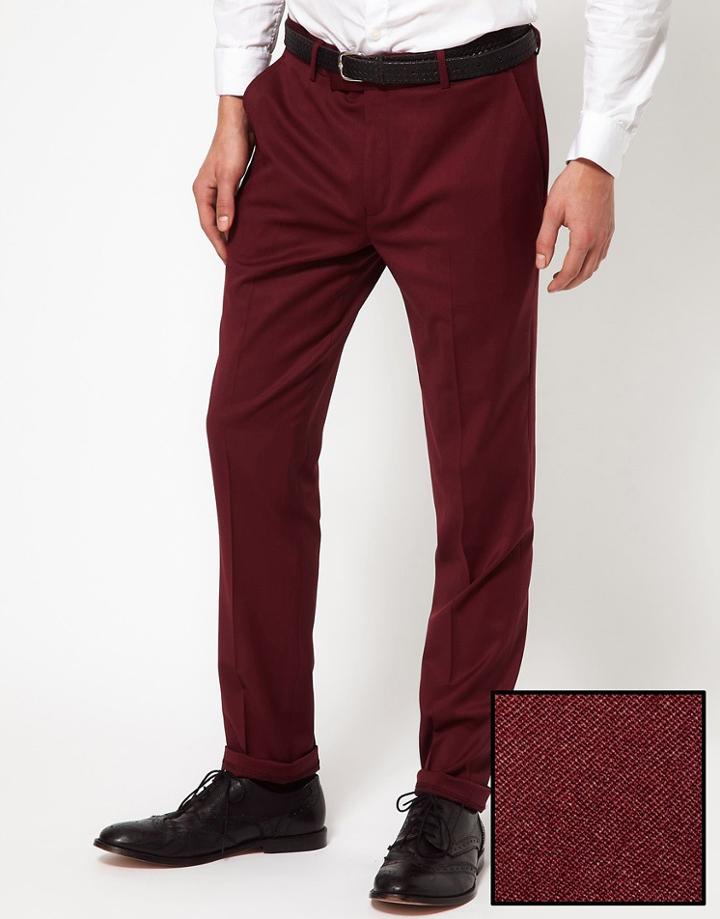 Asos Skinny Fit Tuxedo Suit Pants In Polywool - Red