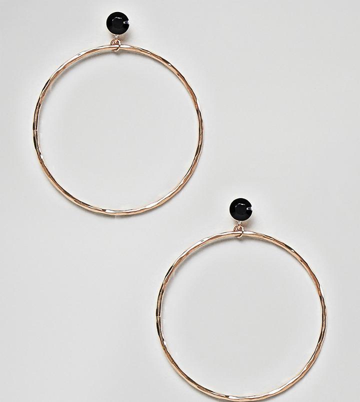 Aldo Gold Hoop Earrings With Black Stone - Gold