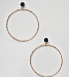 Aldo Gold Hoop Earrings With Black Stone - Gold