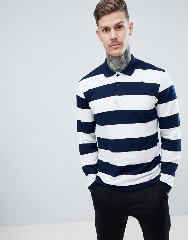 Boohooman Long Sleeve T-shirt In Navy Stripe - Navy