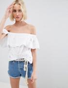 Asos Off Shoulder Top With Broderie And Pephem - White